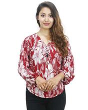Red Floral Polyester Top For Women