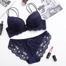 DERUILADY Lace Floral Lingerie Set Push Up Bra Women Comfort