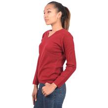 Red V Neck Pullover Sweater for Women