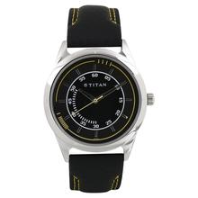 Titan Black Dial Leather Strap Watch- 1590SL03