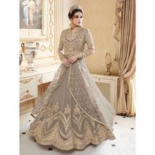 Stylee Lifestyle Designer Floral Jardoshi Work With Multiple Jari & Ready Lace, Crystal Grey Semi Stitched Salwar Suit for Party and Wedding