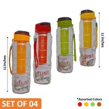 Bagmati Transparent Plastic Infuser Multicolor Water Bottle - 1000ml - Set of 04