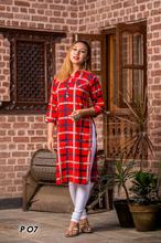 Red Checkered Rayon Kurti For Women