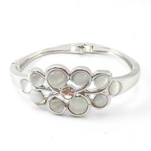 Silver Toned Flower Designed Faux Moonstone Embellished Bracelet For Women-(BT_011)