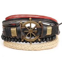 Fashion 4pcs/set Handmade Trendy Vintage Bracelets Female Homme Male Punk Wood Bead Charm Men Leather Bracelet For Women Jewelry