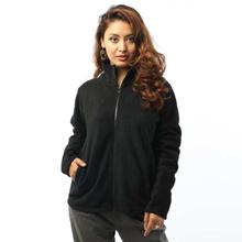 Black Polar Fleece Front Zippered Jacket For Women-MJK1076