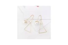 Gold Hollow Triangle With Pearl Design Drop Earrings