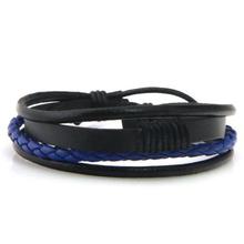 Men Bracelet Punk Black/Brown/Blue/Lake Blue Braided Leather Bracelet Bangle Male Accessories Jewelry Black Leather Bracelets