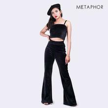 METAPHOR Black Velvet Crop Top (Plus Size) For Women - MT82B