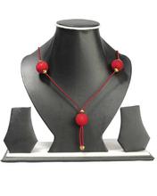 Red 3 Balls Bead Woven Pote Necklace For Women