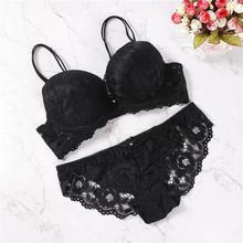 2018 brand new sexy lace bra set solid flower three quarters