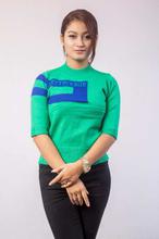 Green Short Sleeved Sweater For Women