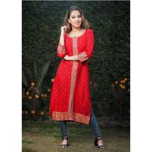 Red Straight A Cut Long Kurti For Women