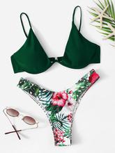 Underwire Top With Random Tropical High Cut Bikini