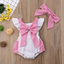 Newborn Kid Baby Girls Bowknot Romper with Headband Outfit