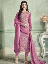 Stylee Lifestyle Pink Georgette Embroidered Dress Material (2192)