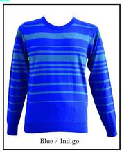 Blue/Indigo Round Neck Horizontal Stripe Sweater(MM-16-04)