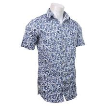 White/Blue Cotton Printed Shirt For Men