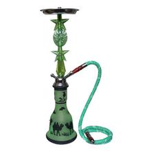 Green Glass Textured Camel Printed Long Hookah Set