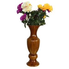 Brown Textured Ceramic Vase With Artificial Flowers