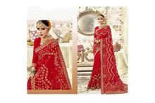 Embroidered Saree With Blouse Piece For Women-HBS114 (Red)