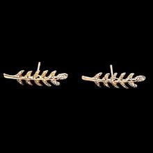 Gold Toned Sterling Fern Olive Leaf Stud Cuff Dangler Earrings For Women