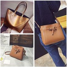 Combo Of Brown Shiny PU Leather Hand Bag With Arrow Belt Crossbody Bag For Women