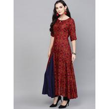 Women Red & Navy Blue Printed A-Line Kurta