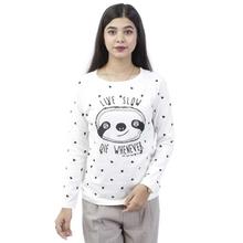 White/Black Hearts Printed Stretchable T-Shirt For Women