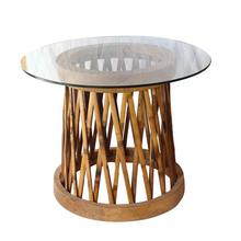 Brown Bamboo/Glass Round Coffee Table