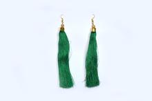 Green Thread Tassel Earrings