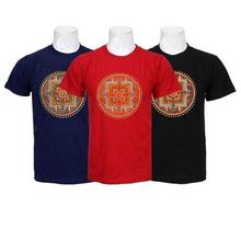 Pack Of 3 Mandala Embroidered 100% Cotton T-Shirt For Men-Blue/Red/Black - 011