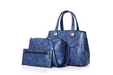 Vintage PU Leather 3 Pieces Bag Sets Handbag Sets for Women-Blue 41001639)