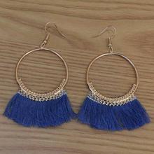 Blue Fringe Hoop Drop Earrings