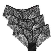 3 Pieces Panties Woman Underwear Briefs Sexy Lace Breathable