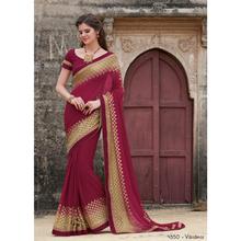 Laxmipati Floral Design Printed Maroon Georgette Designer Saree with attached Maroon Blouse piece for Casual, Party, Festival and Wedding