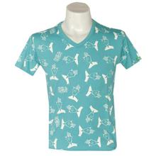 Turquoise V-Neck Pattern T-Shirt For Men