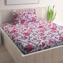 Divine Casa Sense 104 TC Cotton BedSheet with 1 Pillow Cover - Floral, Red and Yellow