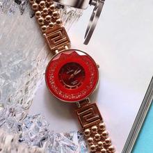 Ultima Red Dial Round Analog Watch For Women - Golden