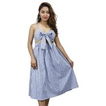 White/Blue Checkered Dress For Women