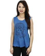 Blue Ganesh Printed Sleeveless T-Shirt For Women