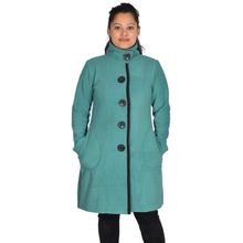 Petrol Blue Front Buttoned Long Coats For Women-WCT1086