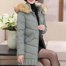 SLIM HOODED COLLAR FUR DOWN JACKET-LIGHT GREEN