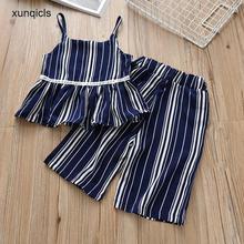 Xunqicls Summer Girls Clothes Set 2018 New Striped