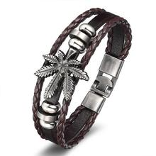 New 2018 Fashion Men's Leather Leaf Bracelets Rock Punk Skeleton Charms Cuff Bracelet Bangles Casual Jewelry Male Accessories
