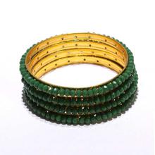 Dark Green Crystal 4-Pieces Bangles Set For Women