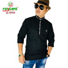 Virjeans Mens Linen Kurta Shirts (VJC 581)Black