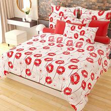 Home Candy Fruity Bloom 120 TC Cotton Double Bedsheet with 2 Pillow Covers - Floral, Red