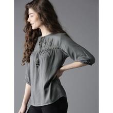 Casual 3/4 Sleeve Solid Women Grey Top