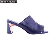 Shoe.A.Holics Studded Slip-On Block Heel Sandals For Women -  Whitton